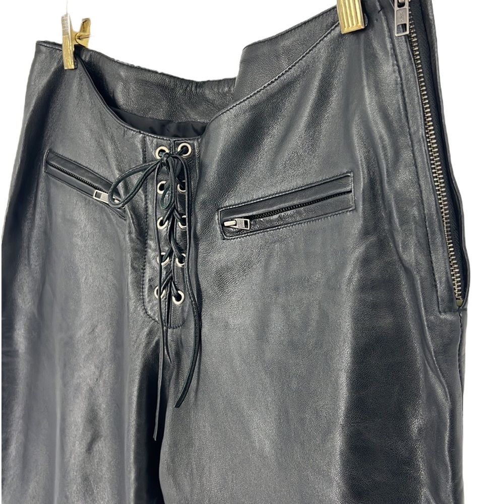 Jamin Leather motorcycle pants Leather Lace Up Black Pants SZ 16 New